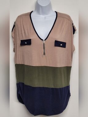 It Girl XL Top Vintage Colorblock Slinky Stretch Knit Flowy Comfort